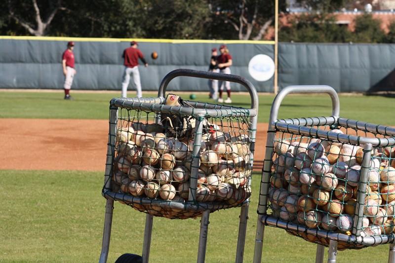 The Trinity Mens Baseball team practices hitting and catching in preparation for the season. Photo by Sarah Cooper.