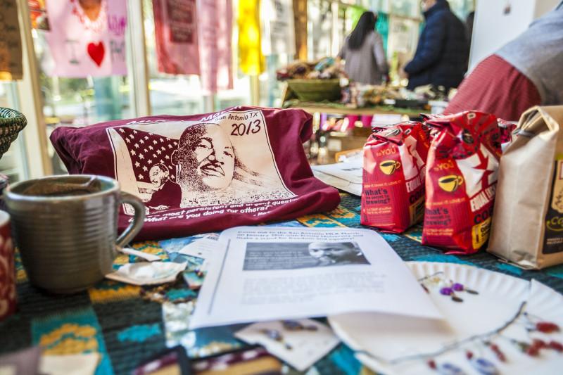 Fair trade shirt table. Photo by Anh-Viet Dinh.