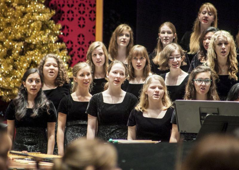 Students sing during last yearâ€™s Christmas Concert. The Trinity University Choir traditionally sings at the annual christmas concert, which will be hosted today at 7:30pm in Laurie Auditorium. Photo by Anh-Viet Dinh.