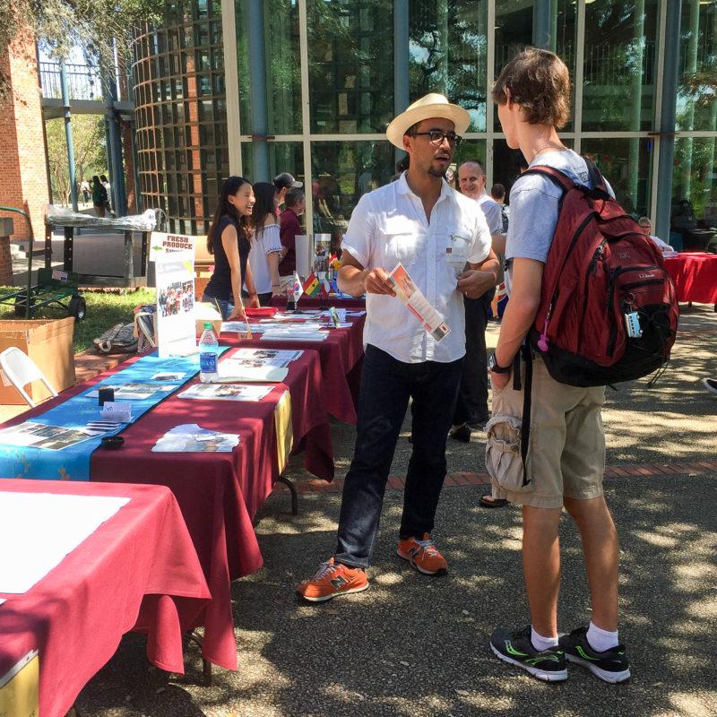 Photo by Claudia Garcia; 
Katsuo Nishikawa, director of the center for international engagement speaks to students at the fall study abroad fair. 
