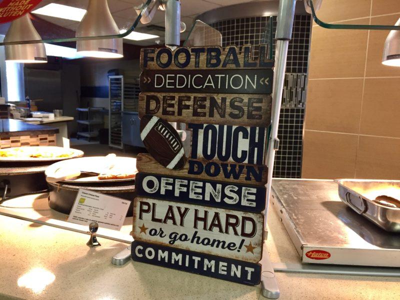 Football decorations adorn Mabee Dining hall. 
Photo by Alex Motter