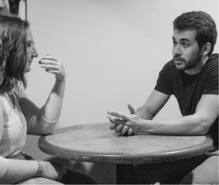 Ben Brody, right, chats with his friend Emily Bourgeois about a variety of topics, including the difficulty of some of their classes and the highlights of this past school year.