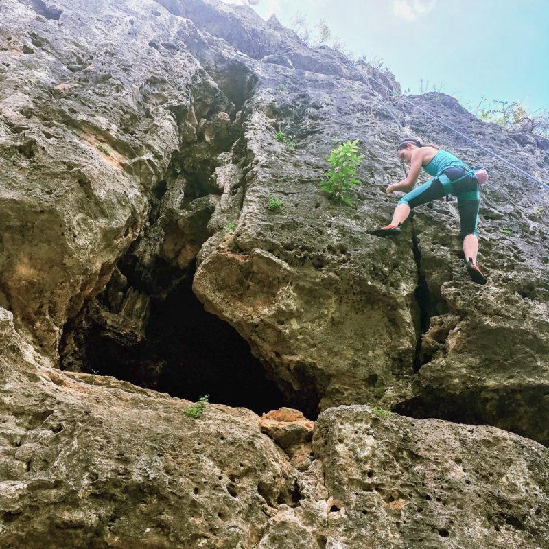 Sophomore Grace Cline practices her outdoor free climbing. photo provided by Grace Cline