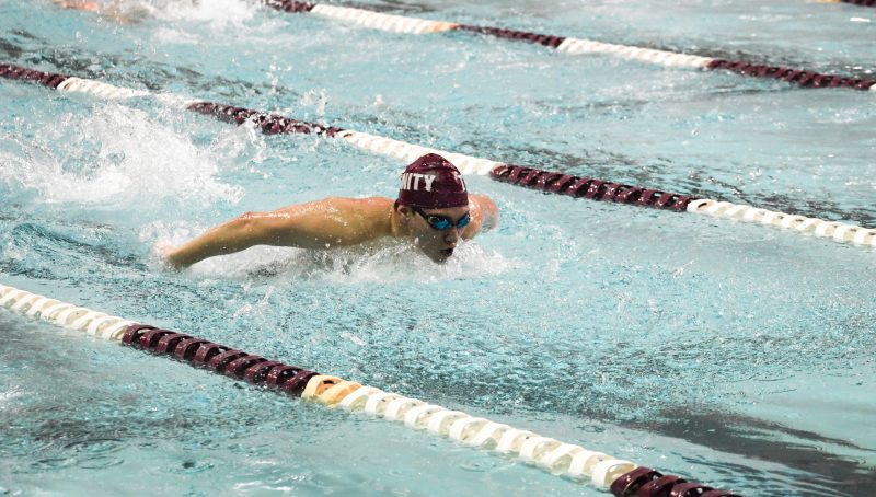 Jacob Hurrell-Zitelman, sophomore, trains for the upcoming SCAC Championship meet in Dallas. photo by  Allison Wolff, staff photographer