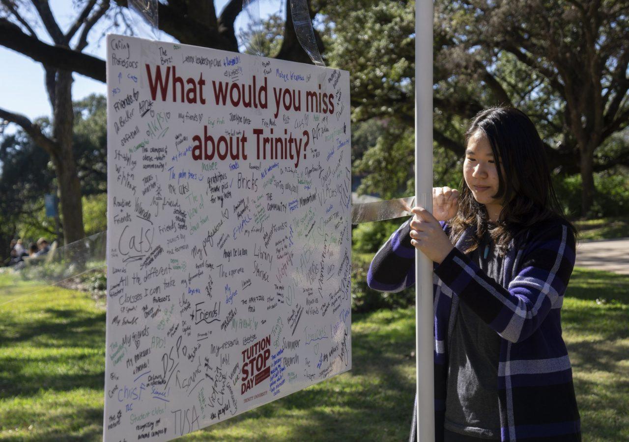 THAO DINH writes what she would miss about Trinity University if tuition had stopped on Jan. 29. Without the help of donors’ gifts, many Trinity students aren’t able to cover the costs of tuition.
photo by KATE NUELLE
