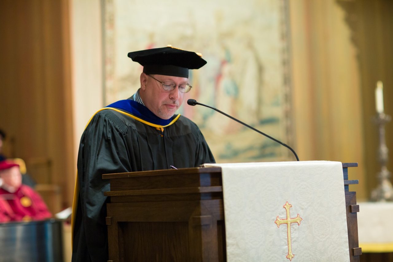 Coltharp at Convocation in 2017, provided by Trinity University