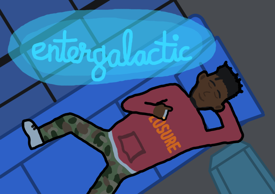 Illustration for Entergalactic article. Recreation of promo art for the animated Netflix special Entergalactic, featuring Jabari lounging on a couch.