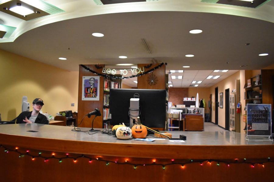 Front desk decorations at the Coates Library.