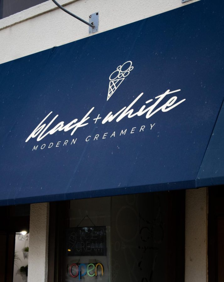 Black + White Modern Creamery store front.