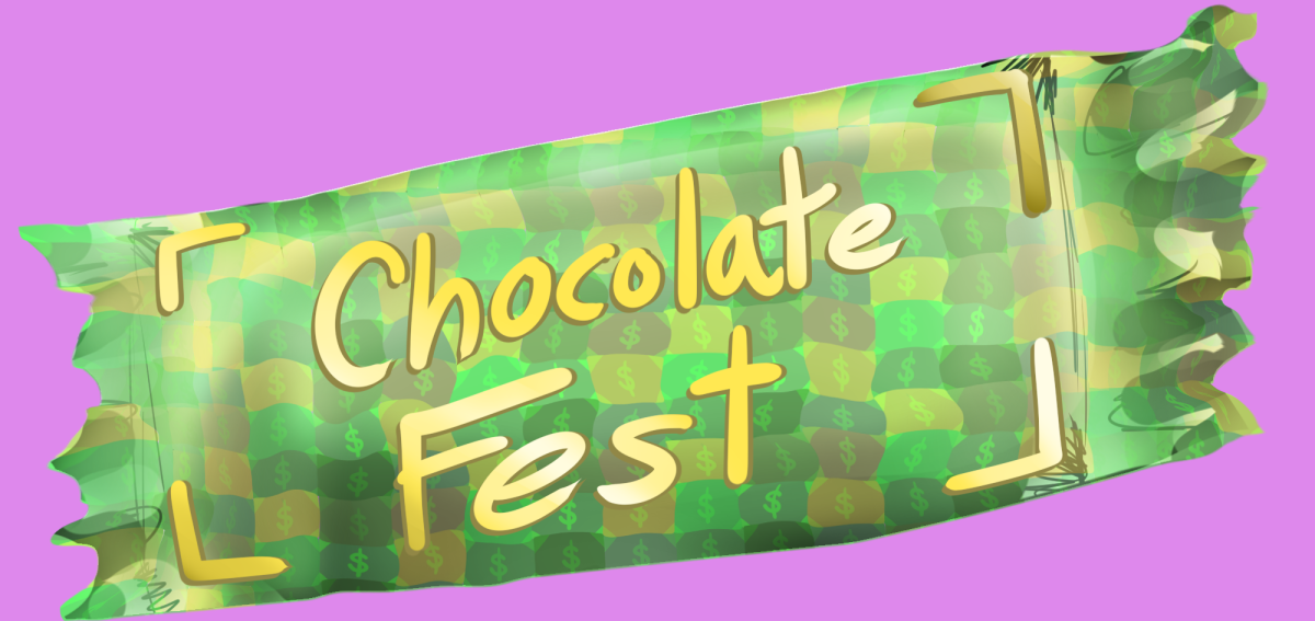 Chocolate bar that says Chocolate Fest made out of money, color version