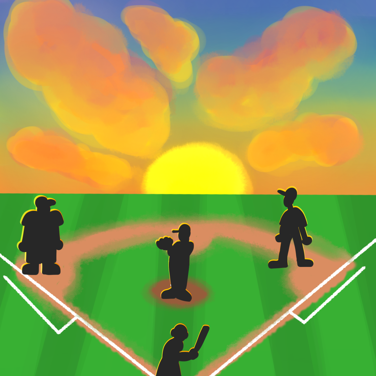 Sunrise over a baseball field, color edition