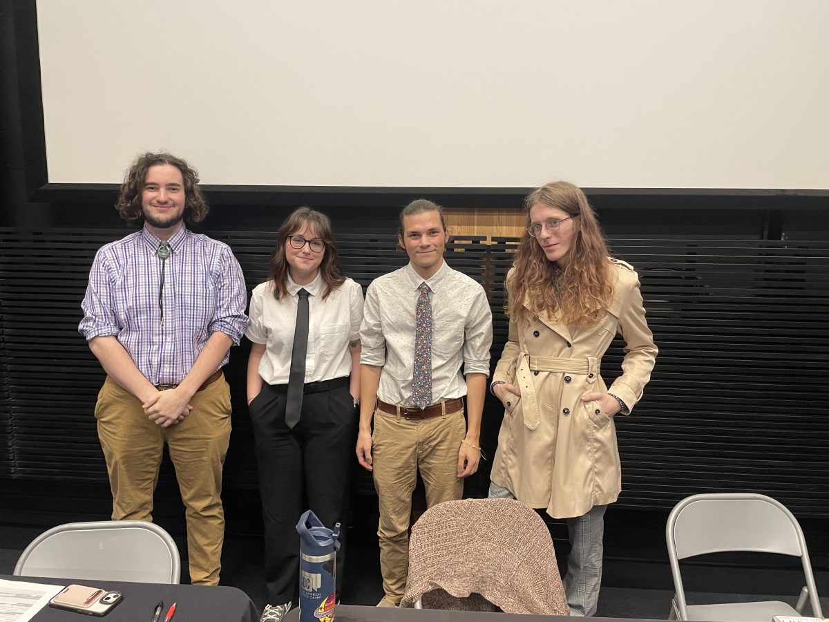 The debaters from the first event in The Conversation series (From left: Jack Moore, Brooklyn King, Will Walker, Avery Wilson)