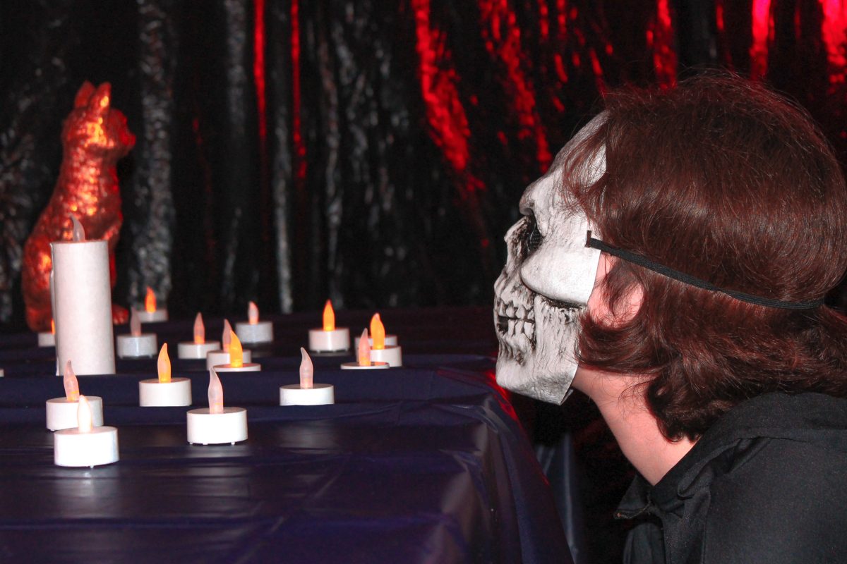 Actor in skull mask at Haunted Hall