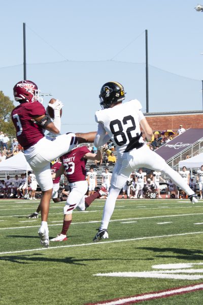 Junior Sebastian Trevino catches ball from quarterback 