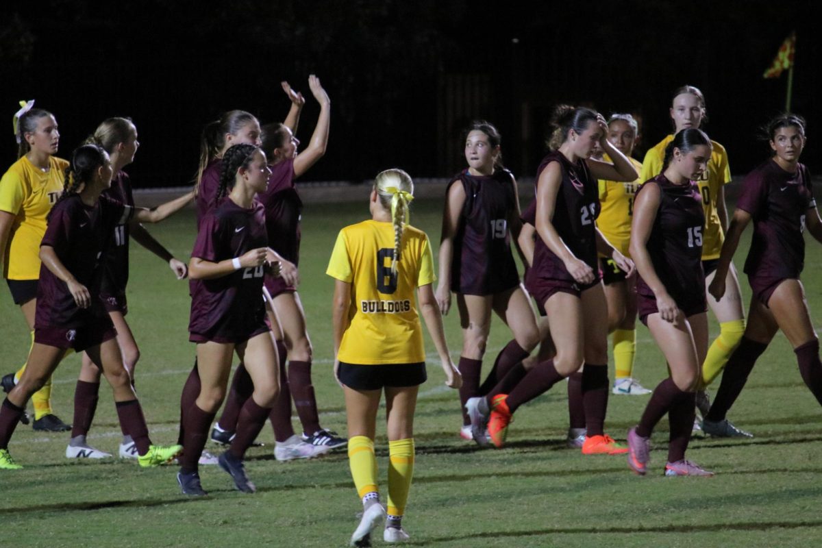 The Tigers celebrate a goal.